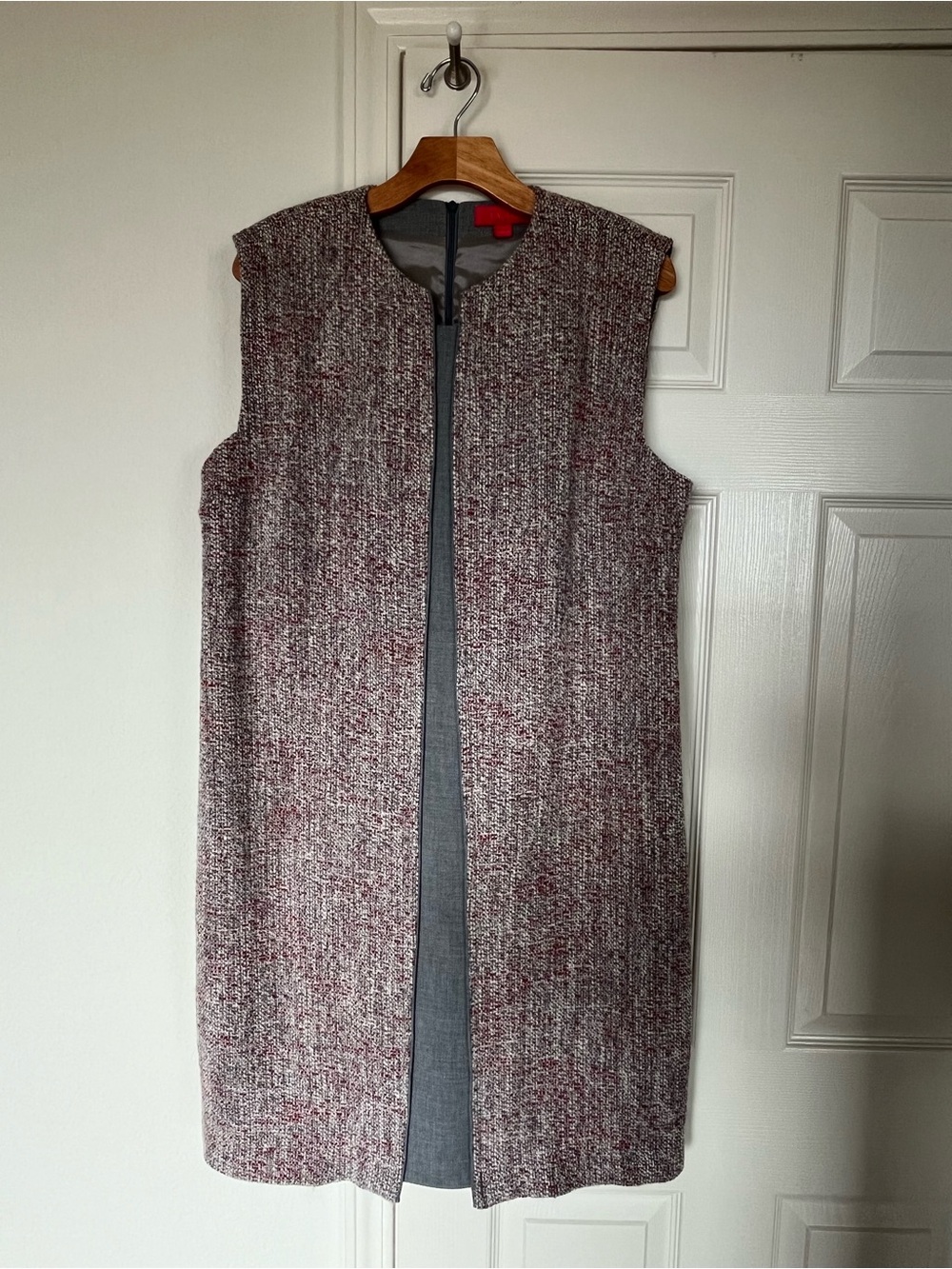 Piazza Sempione Sleeveless Tweed Midi Dress in Wine and Gray